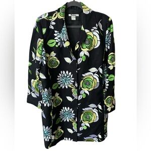 Floral Black Blazer with Green and Blue Accents size 16